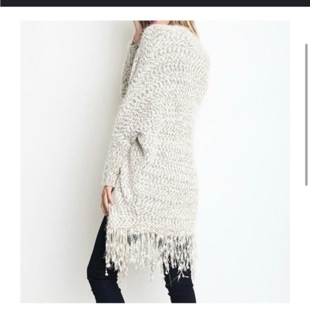 Umgee Cuddle Up Fringe Longline black and white long sleeve open Cardigan M/L